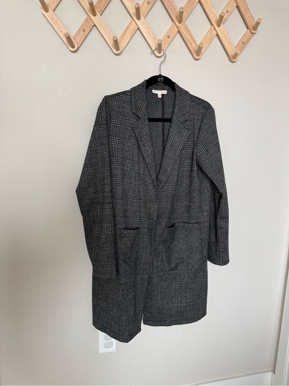 Anthropologie HARLYN Gray Plaid Long Thin Blazer Coat